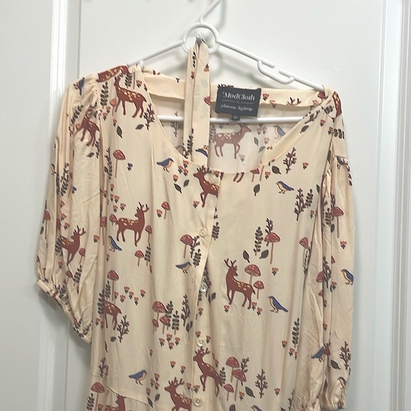 ModCloth x Highway Princess Tie-Belt Shirt Dress - Adorable Forest Print 🦌🐦🍄 - Picture 3 of 5